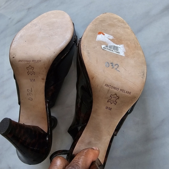 Antonio Melani Heels Womens Sz 9M Brown Patent Leather Open Toe  Ankle - Picture 14 of 15